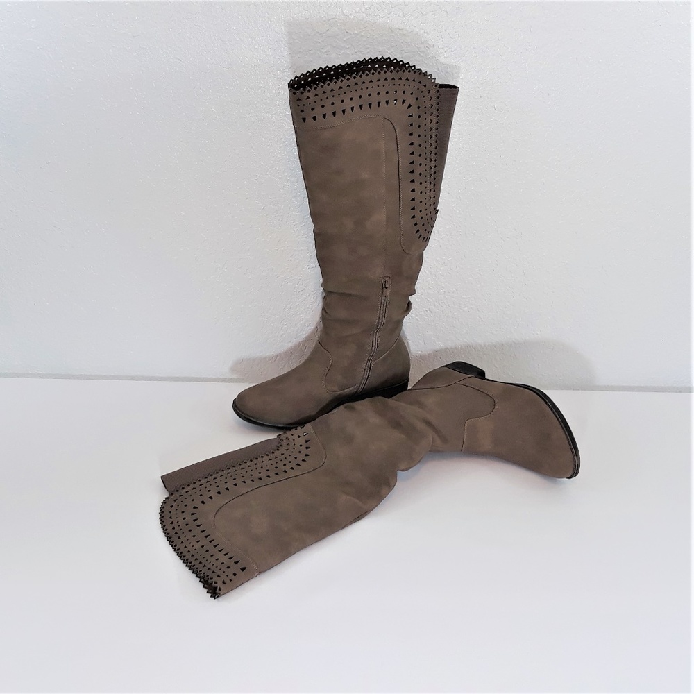 Just Fab tan cutout wide calf boots women's 7.5